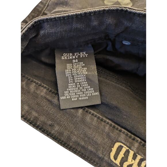 Rutherford Skinny Fit Jeans Mens 34 Distressed Graffiti Patches Streetwear Bold - Picture 4 of 12